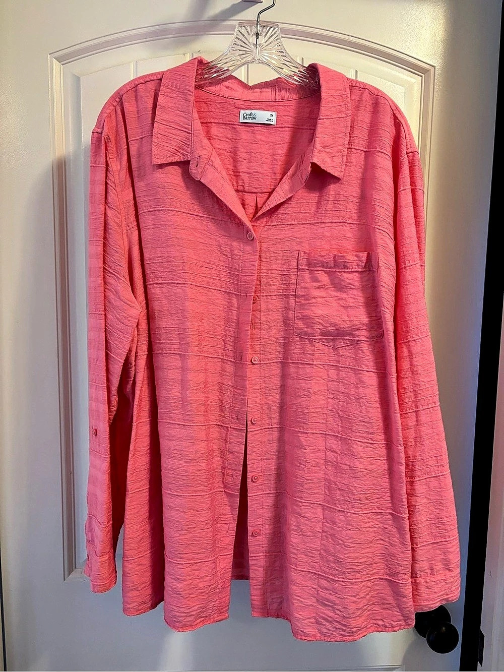 Croft & Barrow Hot Pink Button Front Shirt Size 3X Like New